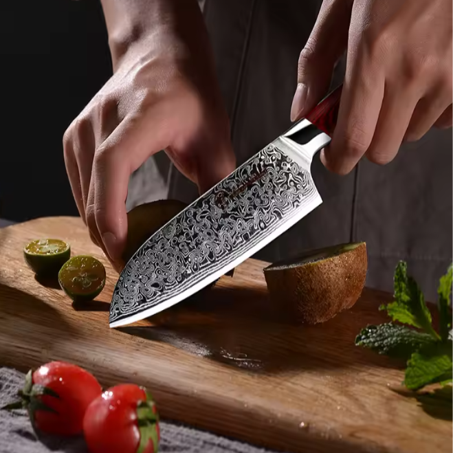 Couteau Santoku en acier damas