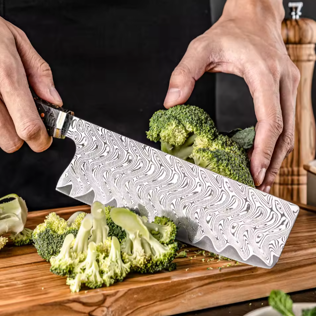 Couteau de Chef japonais Nakiri en acier Damas