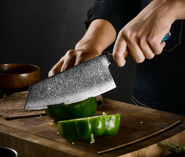 Couteau couperet japonais en acier Damas