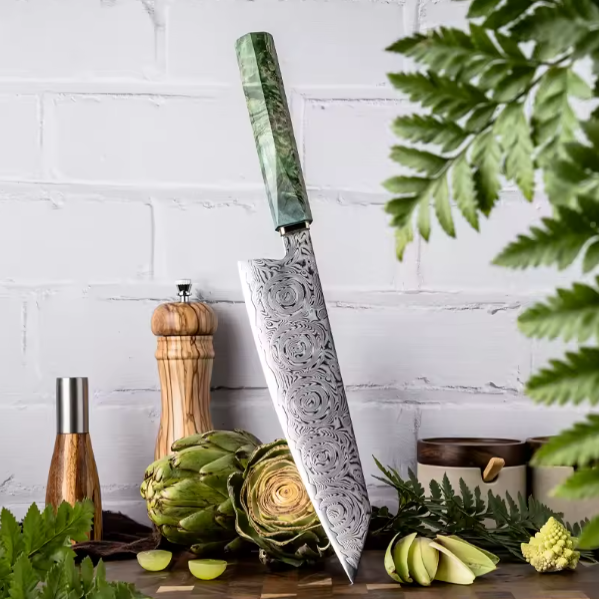Couteau Kiritsuke japonais en acier Damas