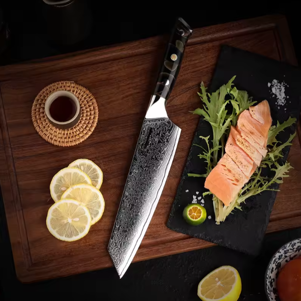 Couteau japonais Kiritsuke en acier damas