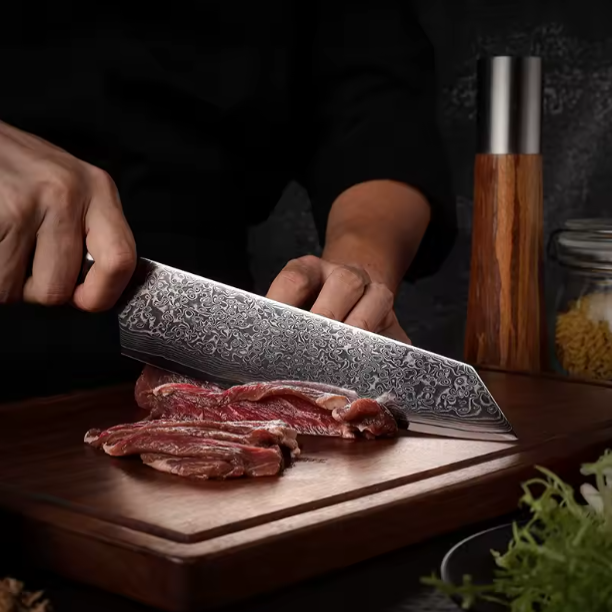 Couteau japonais Kiritsuke en acier damas