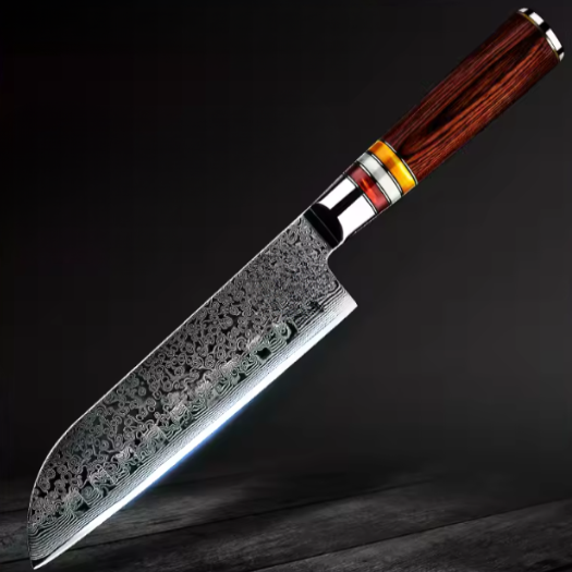 Couteau Santoku japonais en acier damas