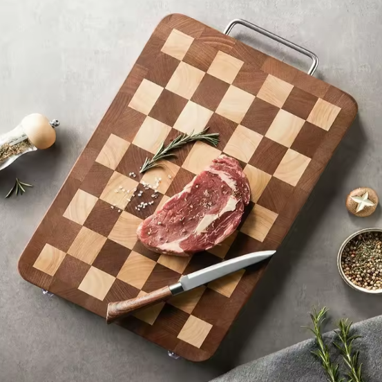 Planche à découper en bois massif style damier