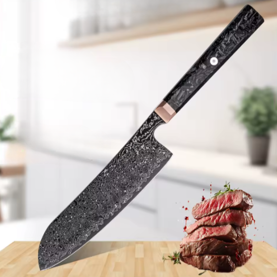 Couteau Santoku japonais en damas noir