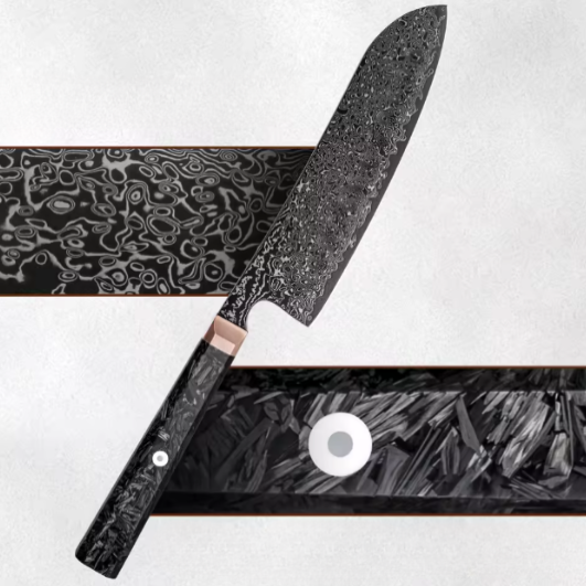 Couteau Santoku japonais en damas noir