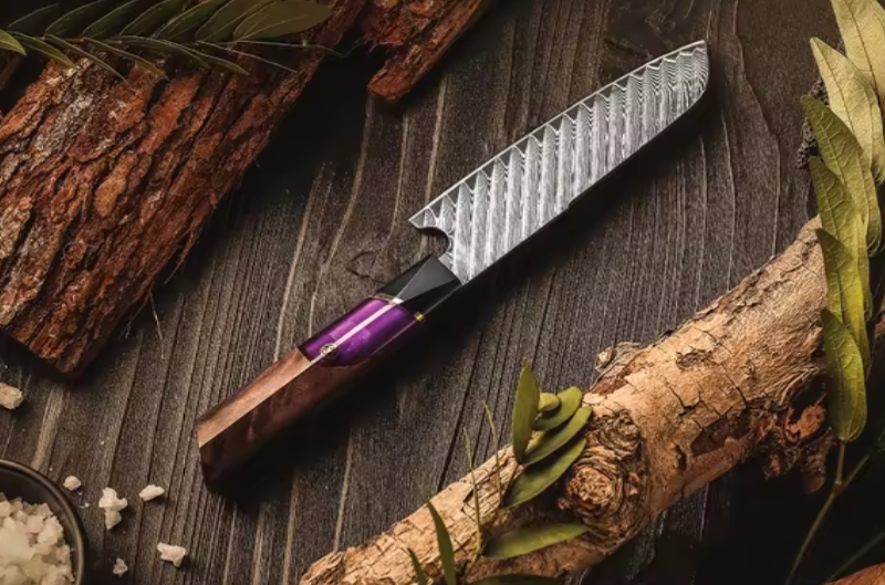 Couteau Santoku japonais professionnel en acier damas
