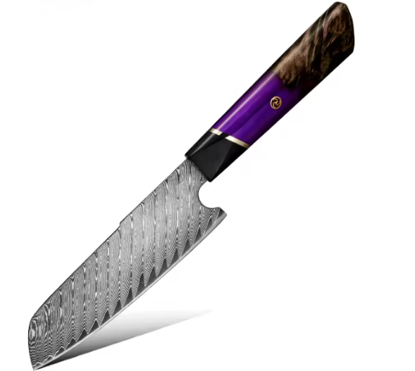Couteau Santoku japonais professionnel en acier damas