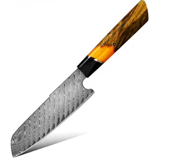 Couteau Santoku japonais professionnel en acier damas