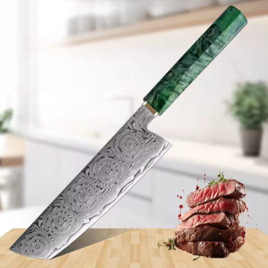 Couteau Nakiri japonais en acier damas