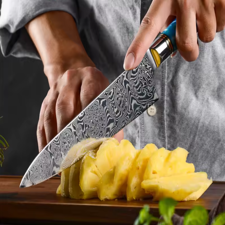 Couteau de Chef japonais haut de gamme en acier Damas