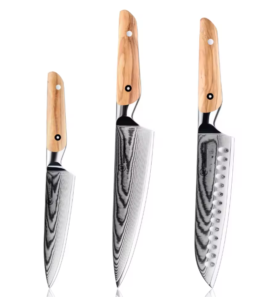 Couteaux de cuisine japonais avec manche en bois d'olivier