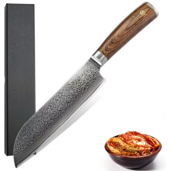 Couteau Santoku japonais en acier damas