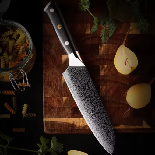 Couteau Santoku japonais en acier damas