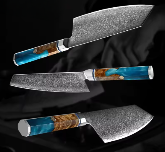 Couteau couperet japonais en acier Damas