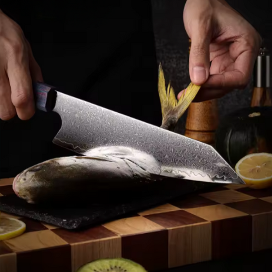 Couteau Kiritsuke japonais en acier damas