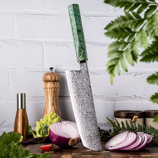 Couteau Nakiri japonais en acier damas