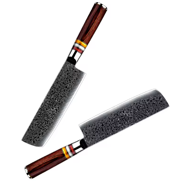 Couteau Nakiri japonais professionnel en acier damas