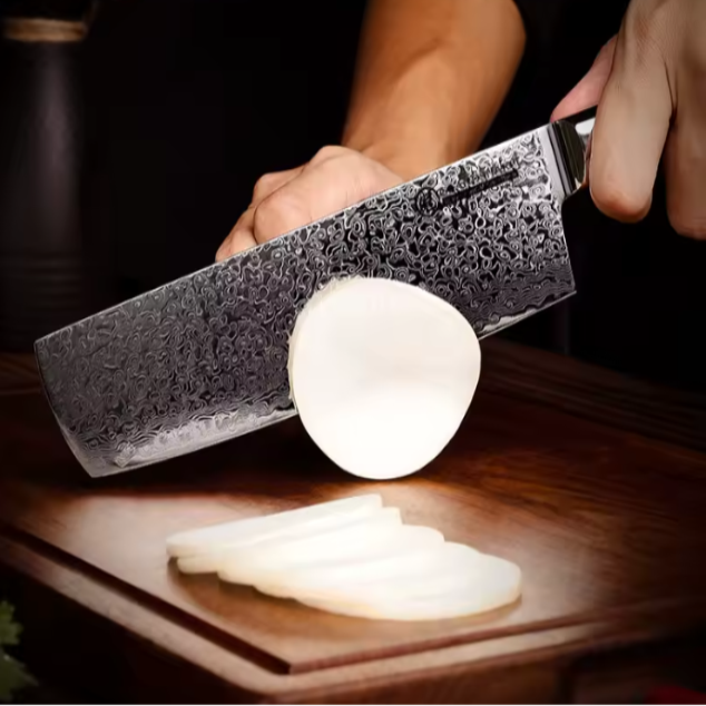 Couteau Nakiri japonais en acier damas
