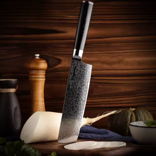 Couteau Nakiri japonais en acier damas