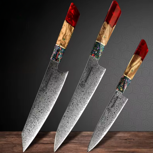 Set de couteaux de cuisine japonais en acier damas