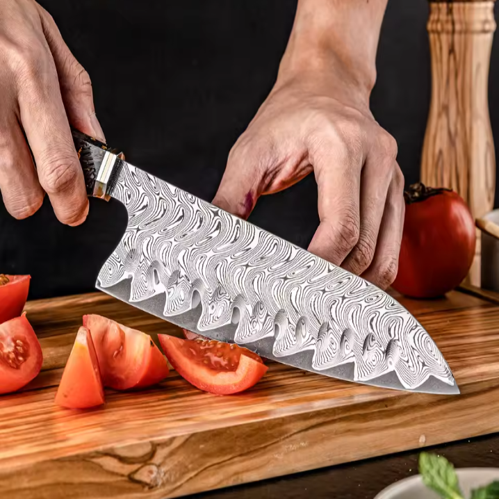 Couteau Santoku japonais en acier Damas