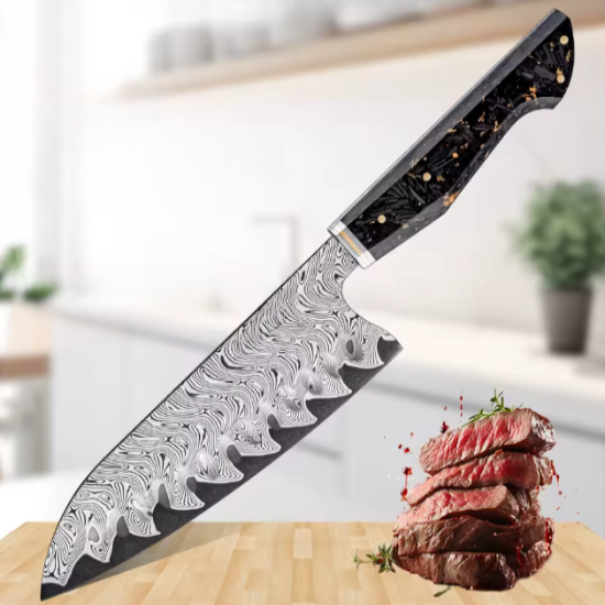 Couteau Santoku japonais en acier Damas