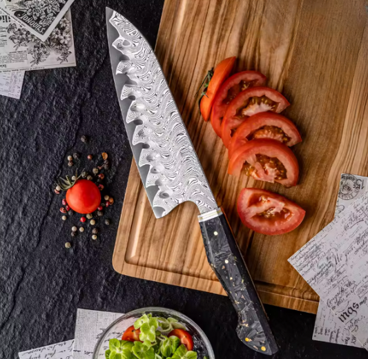 Couteau Santoku japonais en acier Damas
