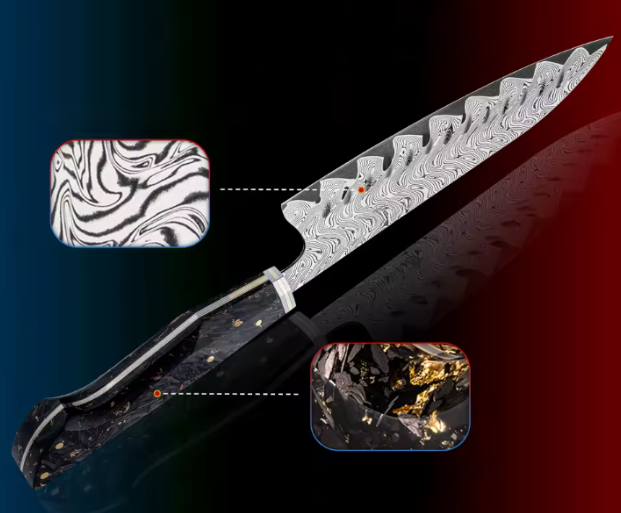 Couteau Santoku japonais en acier Damas