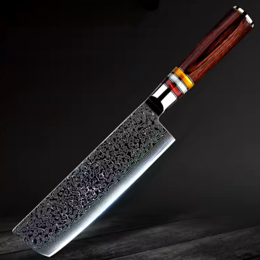 Couteau Nakiri japonais professionnel en acier damas